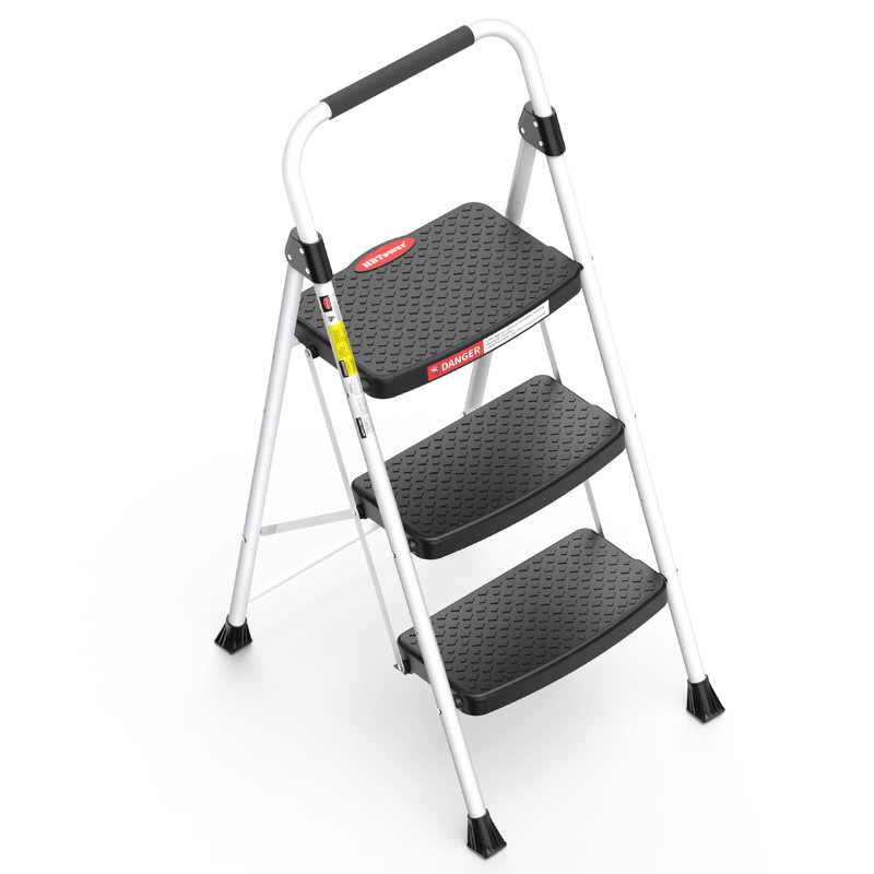 Échelle à 3 marches, escabeau pliant pour adultes avec large pédale antidérapante, capacité de 500 lb, escabeau léger et portatif en acier avec main courante pratique