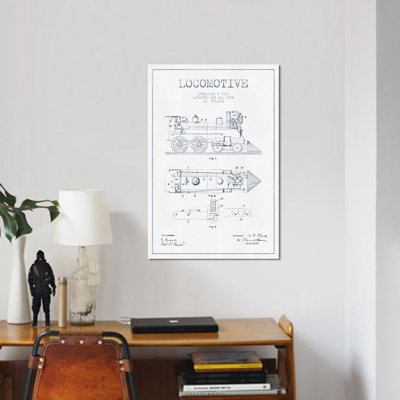Croquis de motif de locomotive (encre) par Albert Pixel - reproduction d'art sur toile tendue