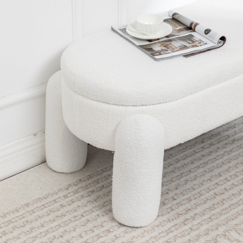 Banc de rangement rembourré à couvercle rabattable pour l'extrémité du lit, Blanc
