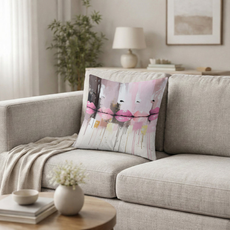 Pop Art Pink Lips Throw Pillow, H 16 po x l 16 po