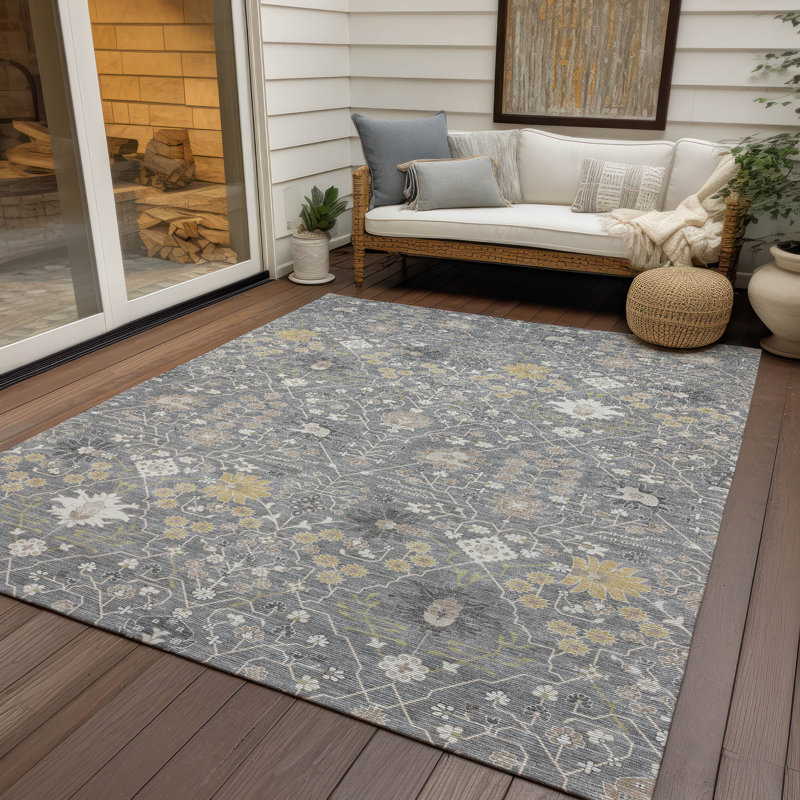 Gray Flat Woven Synthetic Washable Area Rug, 5' x 7'6"