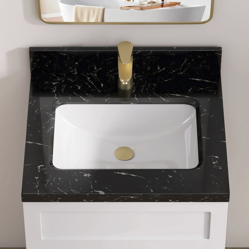 24 po X P 22 po De salle de bain rectangulaire en marbre noir cultivé avec comptoir à dosseret, Noir