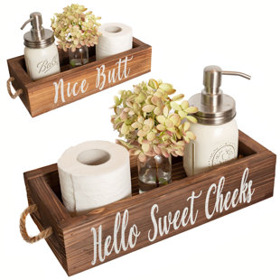  Acrylic Bathroom Tray for Counter Toilet Paper Basket 2 Side  with Funny Saying Hello Sweet Cheeks Bathroom Box Black Toilet Tank Tray  Countertop Organizer Farmhouse Decor for Tissues Candle Soap Towel 