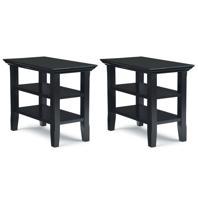 Acadian 14 Inch Solid Wood Transitional Narrow Side Table In Black (Set Of 2), Black