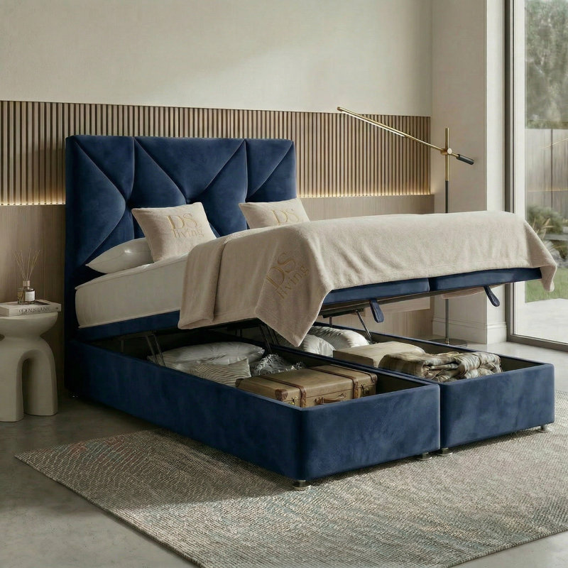 Eclipse Ottoman Storage Bed, Super King, Dark Blue