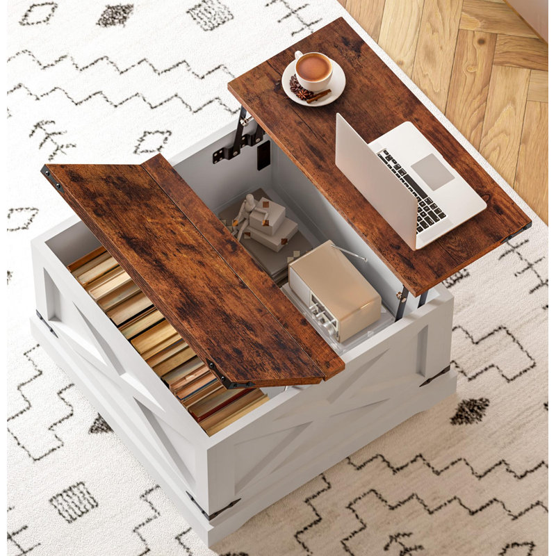 Multi-Functional Lifting Dining Table Coffee Table With Hidden Compartments, 18.5" H x 35.43" W x 35.43" L