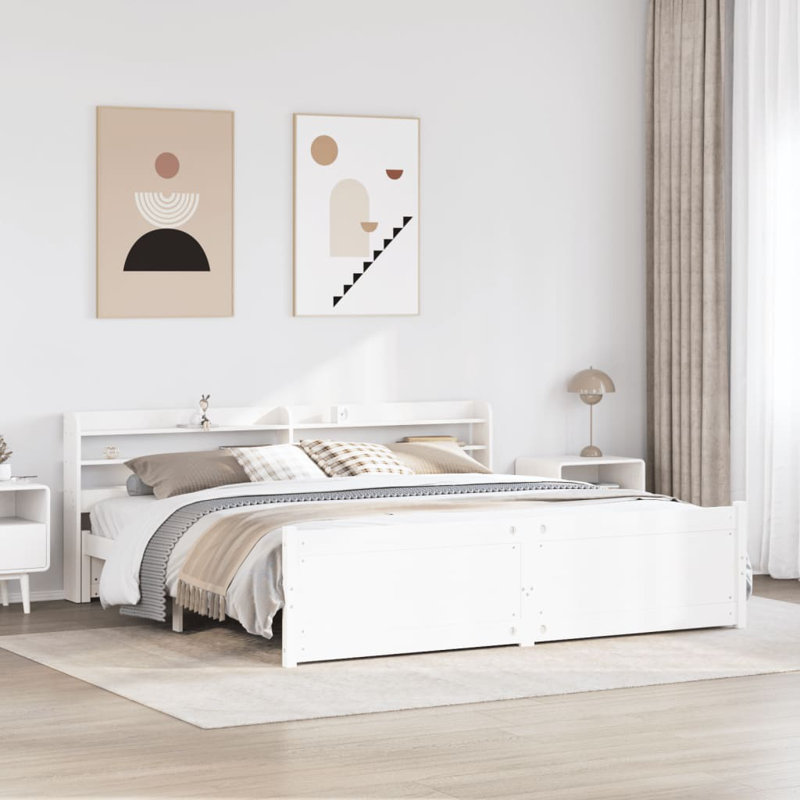 Bed Frame With Headboard Without Mattress, 190 x 218cm, White
