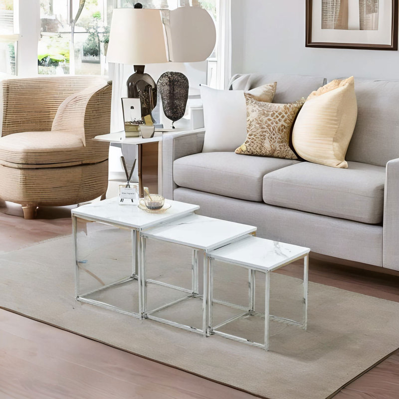 3 - Piece Living Room Table Set, White