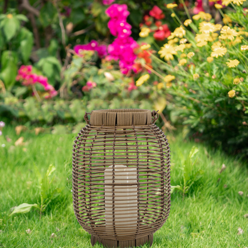 Élégante lanterne tissée à DEL brune avec minuterie automatique pour l'éclairage ambiant intérieur, Brun