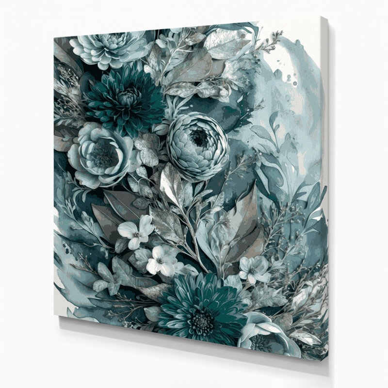 "Watercolor Floral 73", art mural sur toile grise, H 8 po x l 8 po