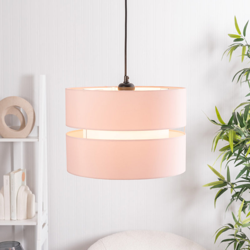 Blended Fabric Drum Pendant Shade, Pink, 24cm H x 35cm W x 35cm D
