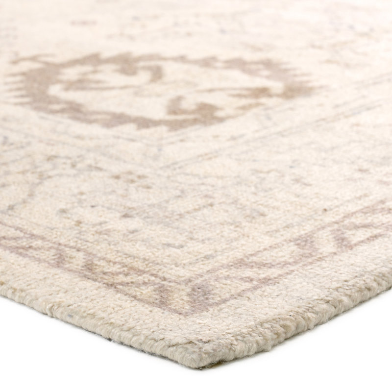 Tapis beige et taupe fait à la main médaillon Saffron CSN04 , Rectangle 8 pi 6 po x 11 pi 6 po