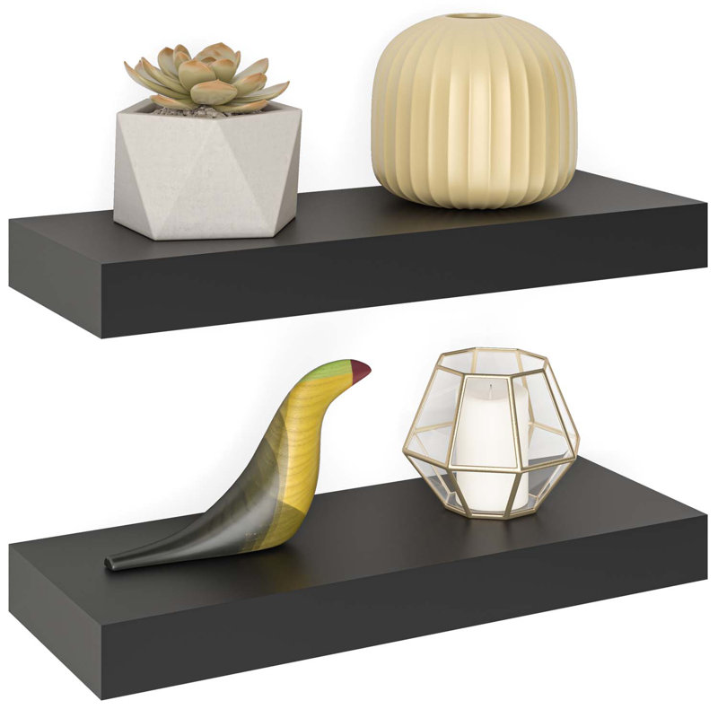 Sydney 16" W x 6" D Floating Shelves Set with Invisible Wall Mount Brackets, Black