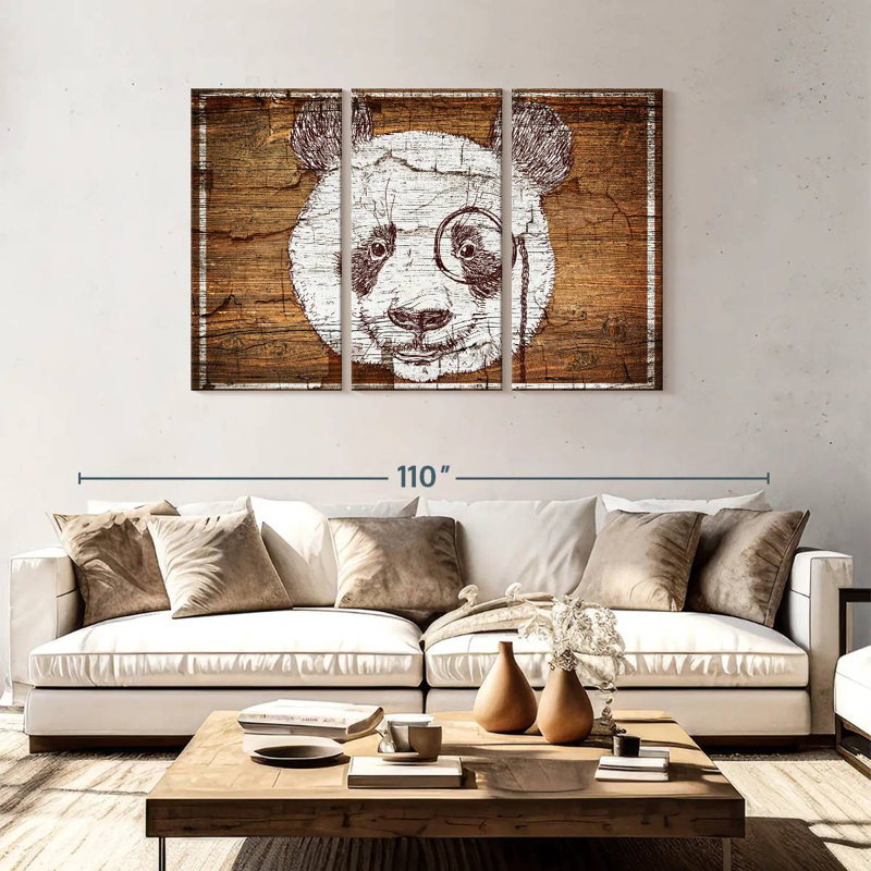 Brampt Panda On Wood, 48" H x 74" W