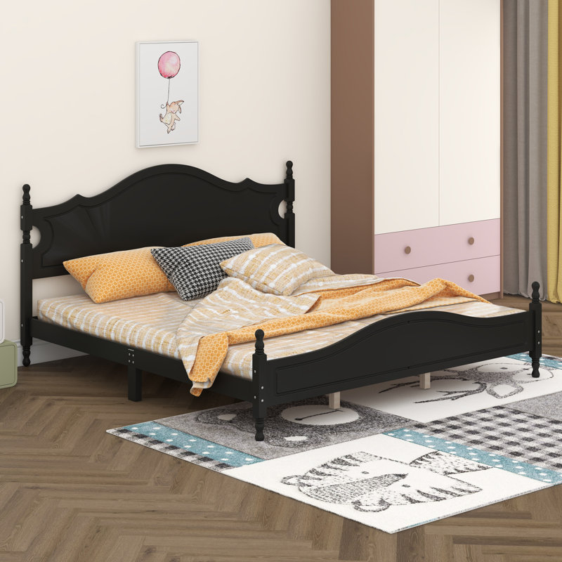 Lit plateforme rétro avec tête de lit, cadre de lit en bois, aucun sommier nécessaire, Noir