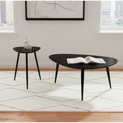 Table de bout triangulaire en bois de manguier massif, finition noire, pieds évasés effilés, pour les bords latéraux arrondis modernes lisses, largeur de 16 pouces