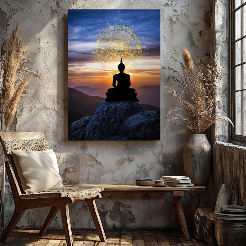 Toile, une silhouette sereine de statue de Bouddha posée sur un mur d'art, H 14 po x l 11 po