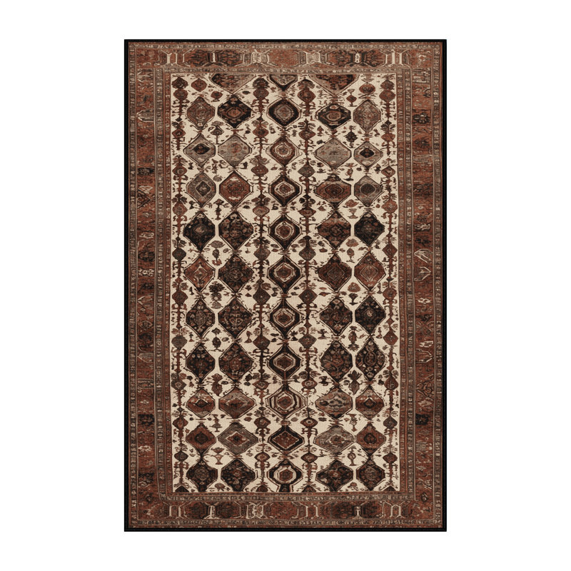Machine Washable Persian Black Area Rug, Rectangle 4' x 6'