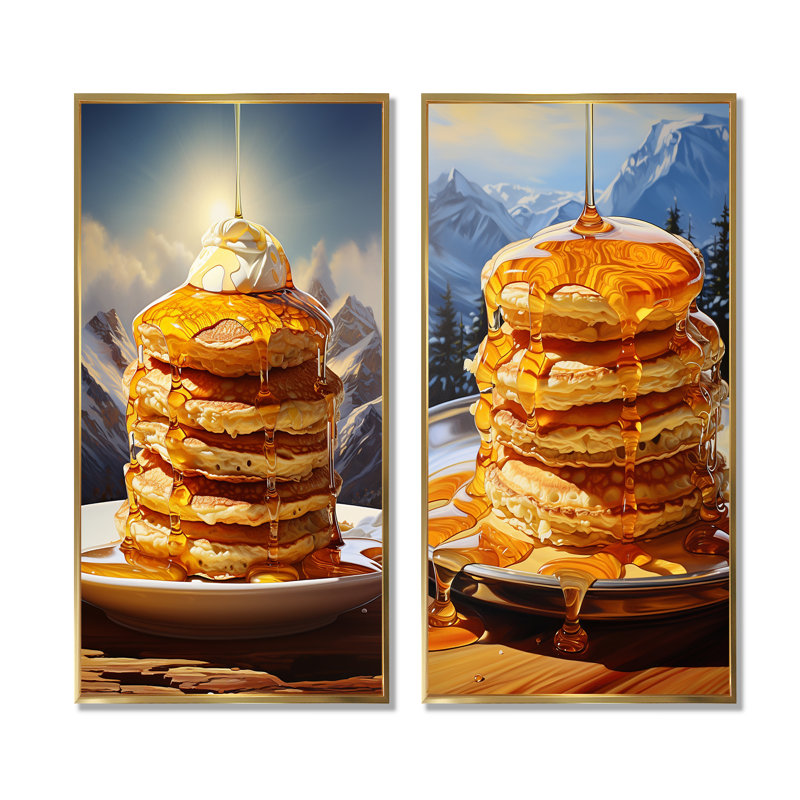 Pancake Peaks - Ensemble de 2 décorations murales déjeuner, Cadre flottant doré, H 32 po x l 33 po
