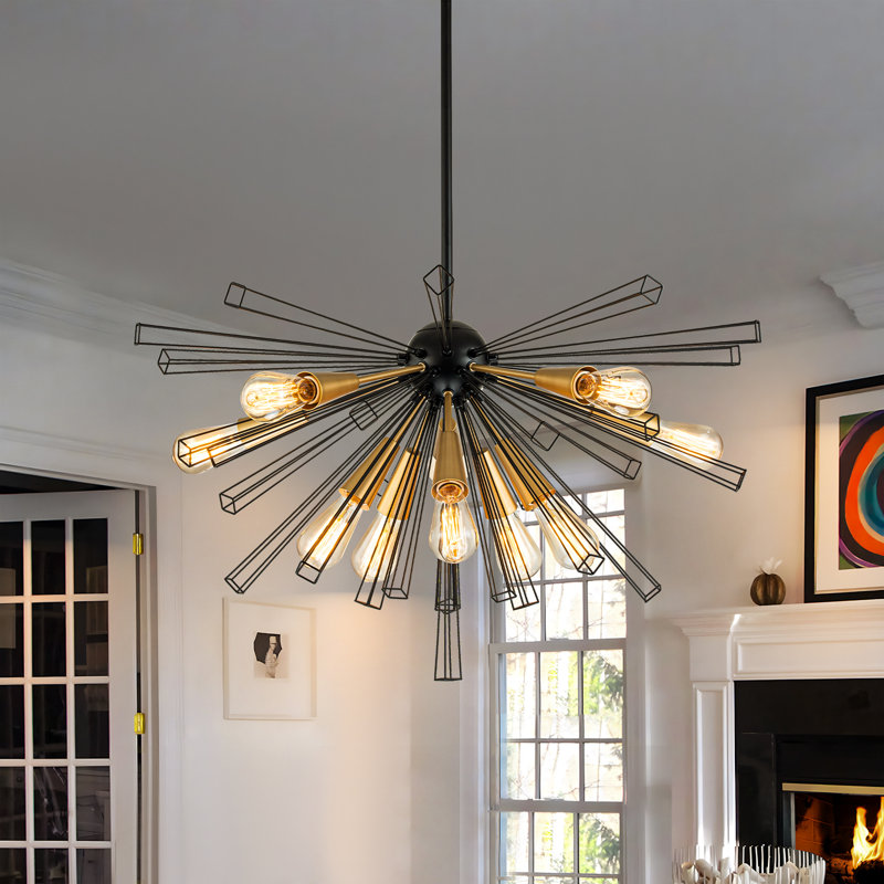 Tyshai 33.8" W 10-Light Sputnik Sphere Chandelier with Sloped Ceiling Adapter , Black/Gold
