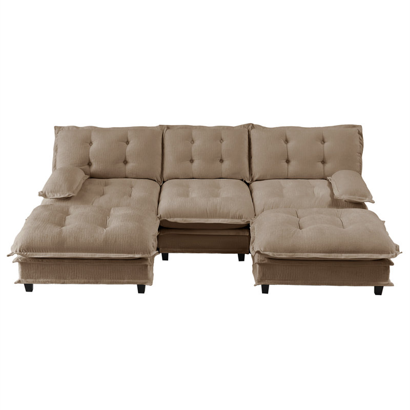 3-Seater U-Shaped Sectional, Light Coffee Chenille