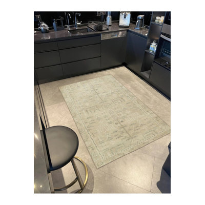 Cream Geometric Decorative Washable Carpet