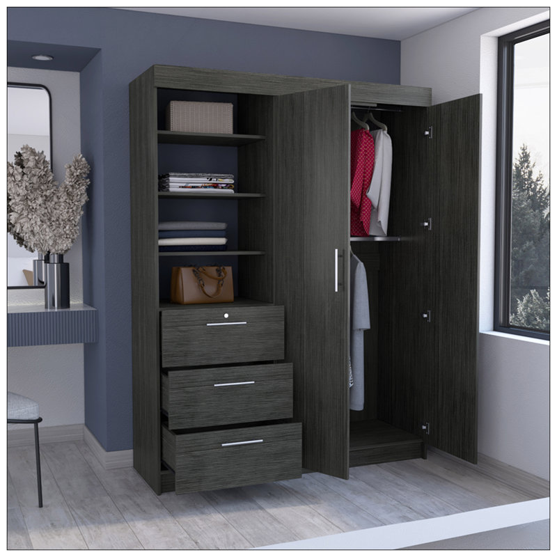Armoire Rumanu, chambre, chêne fumé, Gris