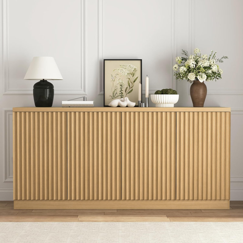 Buffet avec rangement, armoire-buffet de 62,60 po avec 4 portes et tablettes, rangement pour crédence en bois et café pour le salon, couloir naturel