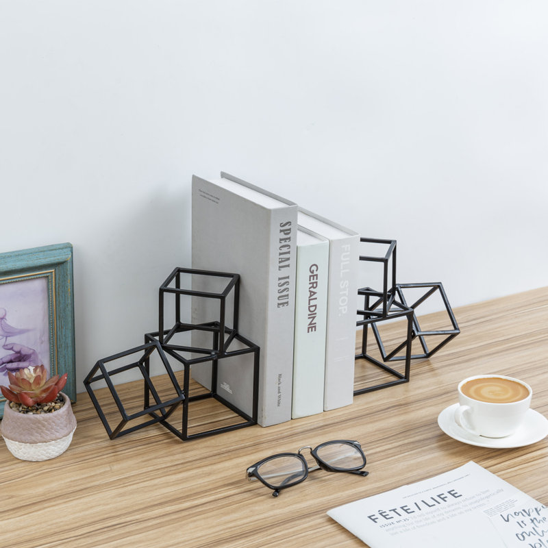 Decorative Geometric Black Metal Book Ends