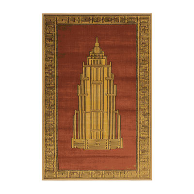 Machine Washable Art Deco Brown Area Rug