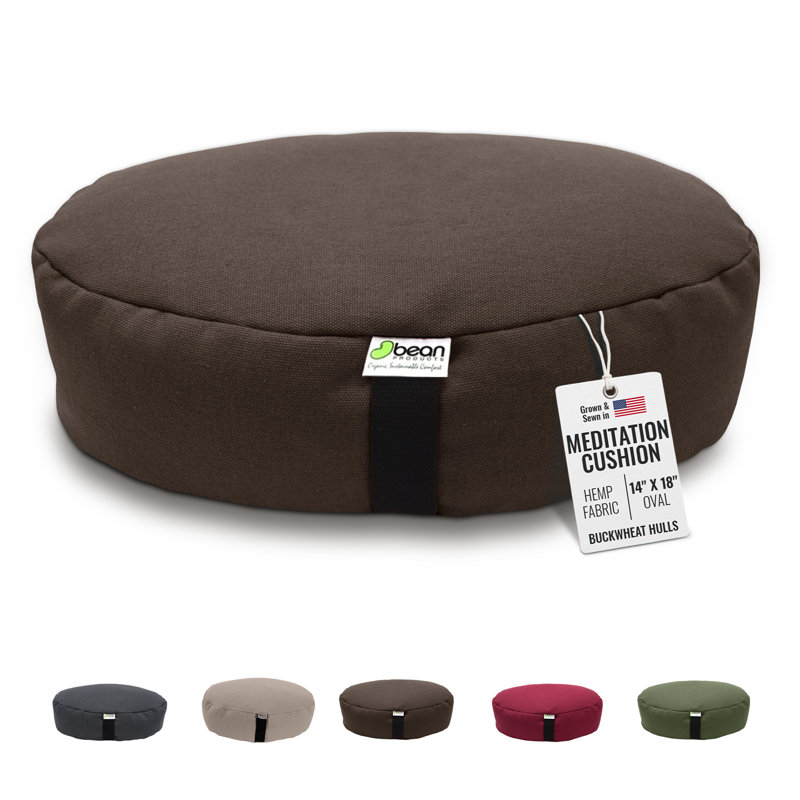Coussin de méditation Zafu - Coussin de yoga naturel en chanvre, Ovale H 14 po x l 18 po, Naturel