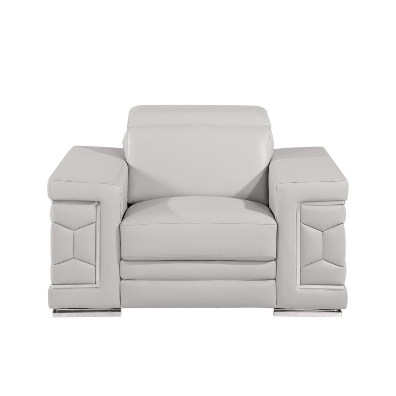 Charliee Genuine Leather Armchair, Light Gray