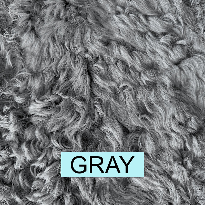 Curly Kalgan Lambskin Throw Pillow with Feather Down Insert, Gray, 22" x 22"