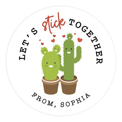 Autocollants personnalisés pour la Saint-Valentin pour enfants, Cactus 2 po