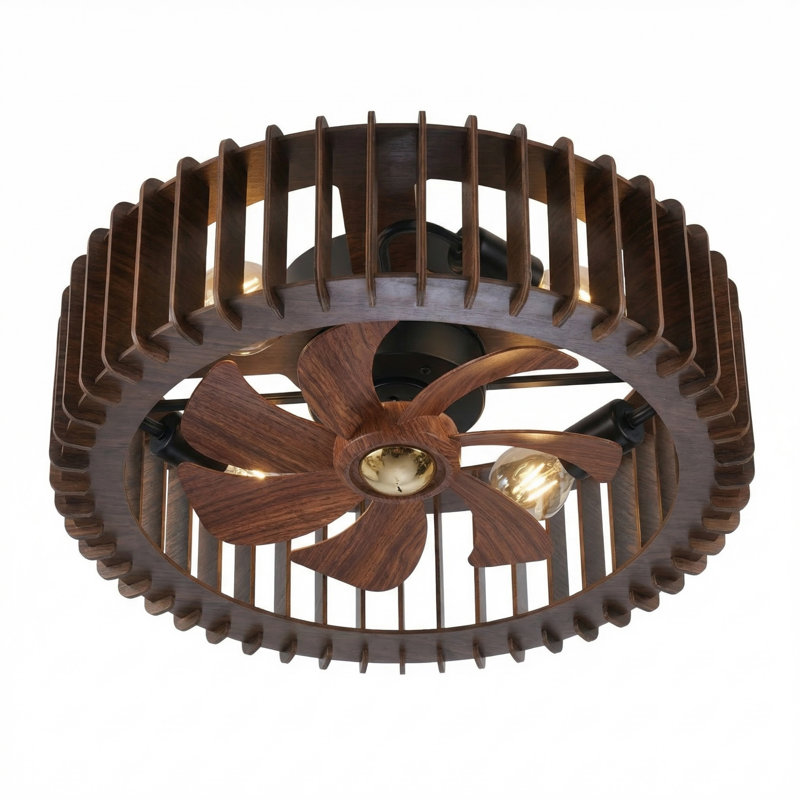 20-Inch Modern Recessed Fan Light, Ceiling Fan With Lighting Function (Bulb Not Included) And Remote Control — Wood Finish