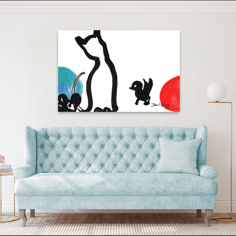 Contemporary Art Abstract Colorful Energetic Bird Cat Wall Art by Janel Bragg - Wrapped Canvas Print, 101.6 cm H x 152.4 cm W