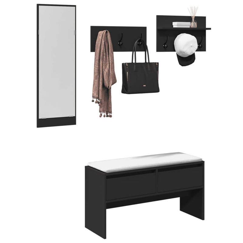 4 Piece Hallway Furniture Set Engineered Wood, Black