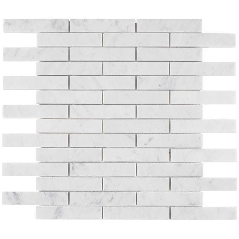 Carreau de mosaïque murale oriental brique 1 "x 4", Marbre de Carrare blanc