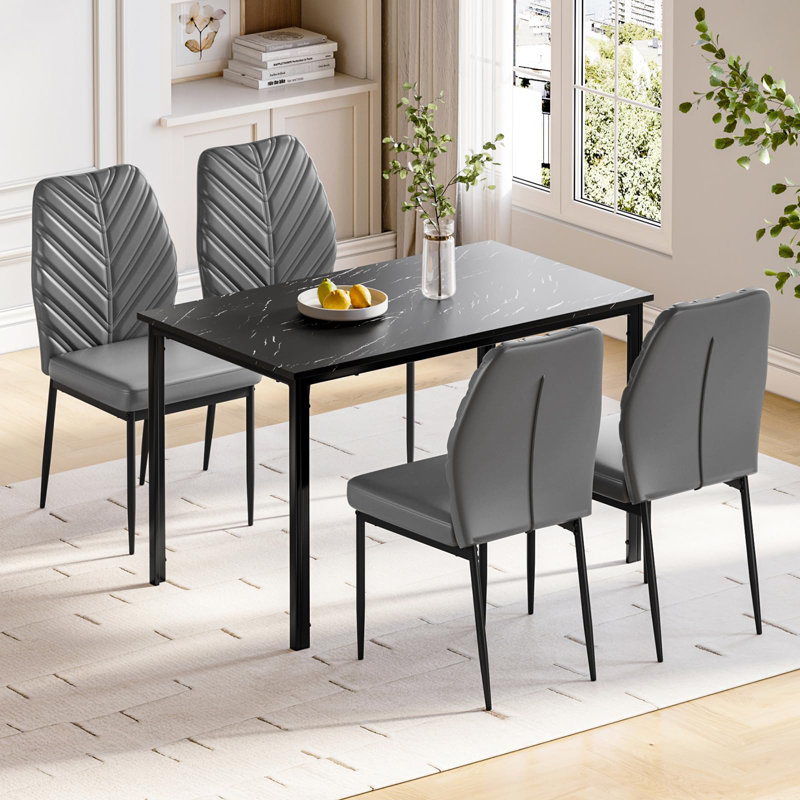 4 -Person Dining Set, Black, Grey