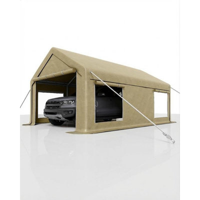 Abri d'auto portatif 12 x 20 pi avec parois latérales amovibles, fenêtres enroulables, auvent imperméable, structure en acier renforcé - abri polyvalent pour le rangement de voiture, l'abri de bateau et l'auvent d'événement