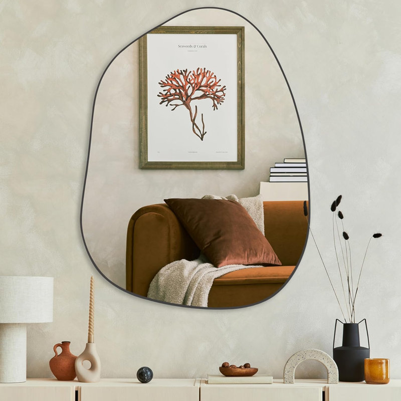 Miroir mural, miroir asymétrique noir 32 po x 24 po pour salle de bain