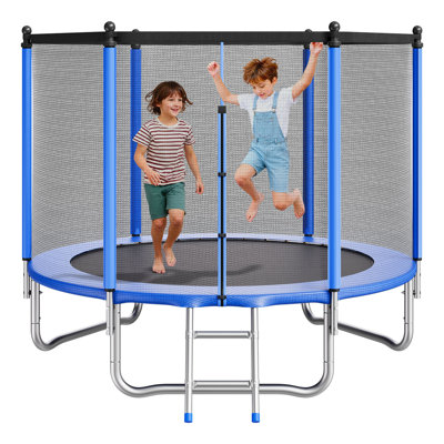 Outdoor Trampoline, 8FT Round Recreational Trampoline with Enclosure Net, Max 265 lbs Weight Capacity, ASTM Approved, Heavy-Duty Trampolines, Anti-Rust Backyard Trampolines for Kids & Adults