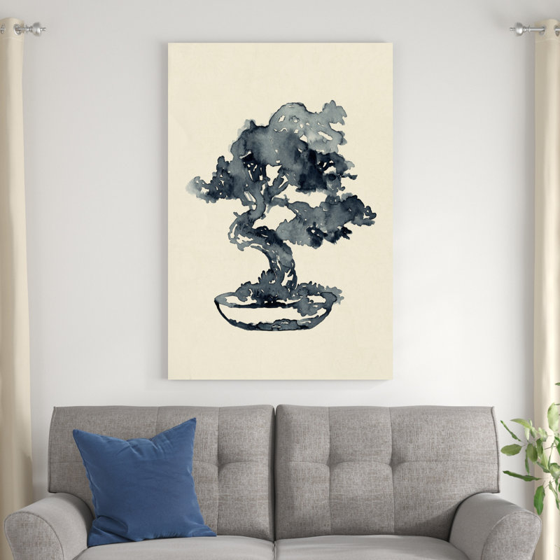 «Indigo Bonsai IV» par Jacob Green - peinture sur toile tendue, H 48 po x l 32 po