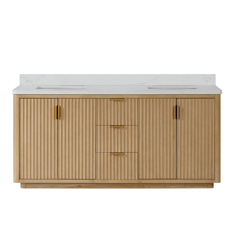 Ensemble de meuble-lavabo double 72 "Adela, Blanc, Brun, Doré