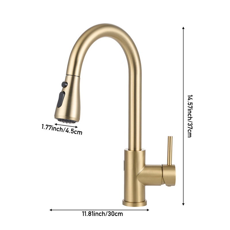 Belfry Kitchen Pull Out Touchless Kitchen Faucet, Gold