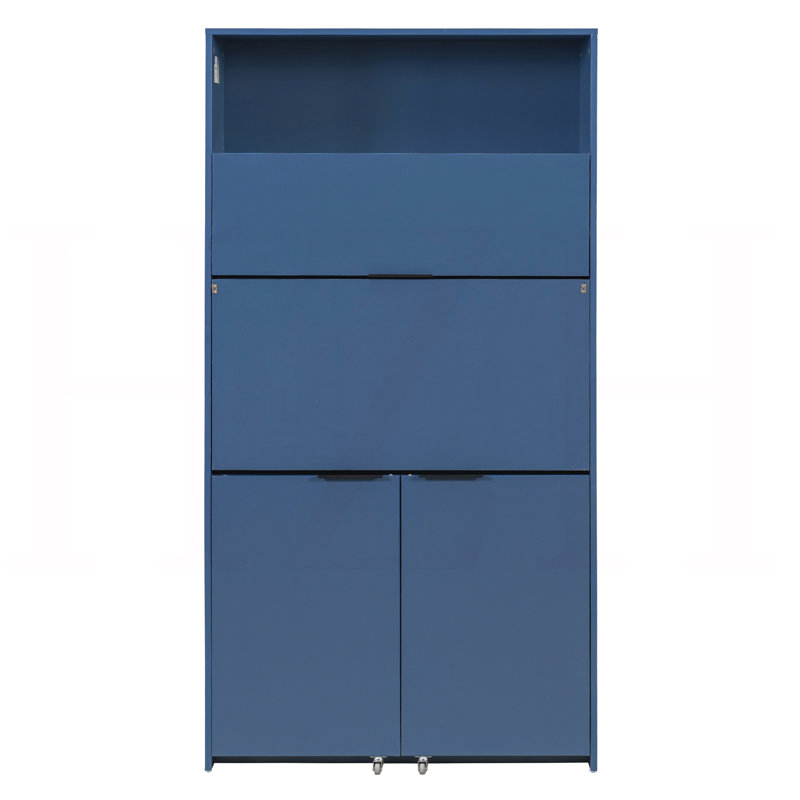 Compact Kitchen Pantry - Buffet haut de 69 po avec huche et poste de travail pliable - Armoire de rangement multifonctionnelle avec tablette réglable et prise de courant pour la salle à manger et le salon, bleu foncé
