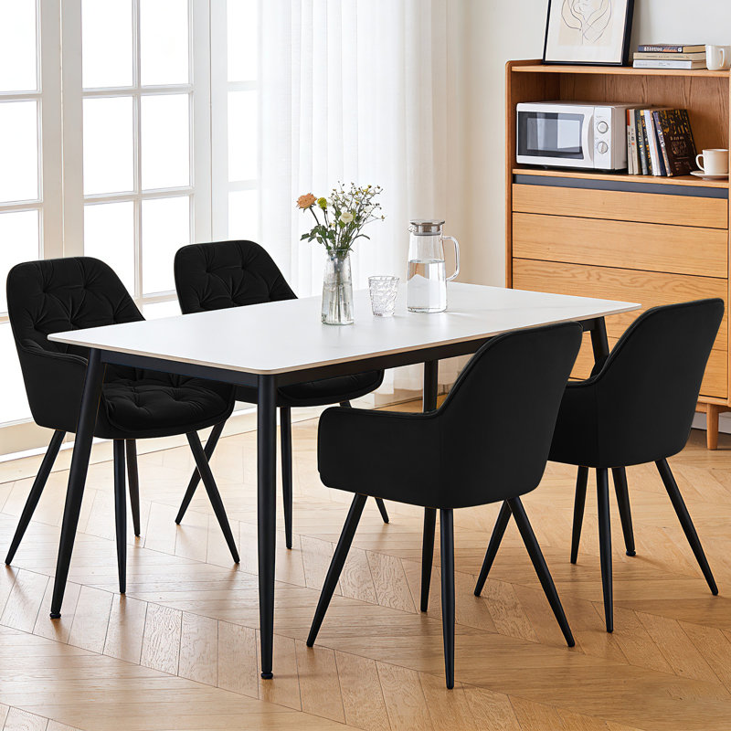 Modern Velvet/Linen Upholstered Dining Chair With Arm, Black Velvet