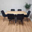 Wooden Brown Dining Table with 6 Velvet Chairs, Stylish Dining Room Furniture-1337549504-1319249282