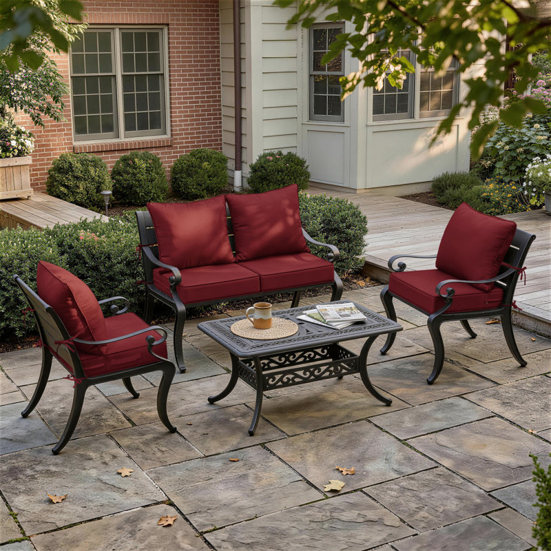 Housse de coussin de siège d'extérieur pour patio avec fond antidérapant, 4, L 24 po x P 24 po, Rouge vin