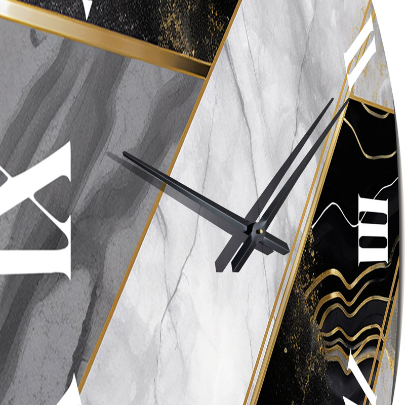 Metal Wall Clock - Marble Granite Agate with Touches of Gold IV, Large